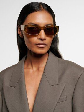SAINT LAURENT SL713 003 TRANSPARENT BROWN RECTANGLE UNISEX SUNGLASSES